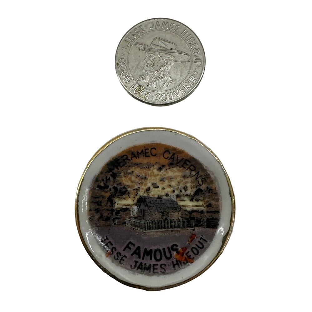 Stanton Missouri Jesse James Hideout Meramec Caverns Good Luck Token & Plate